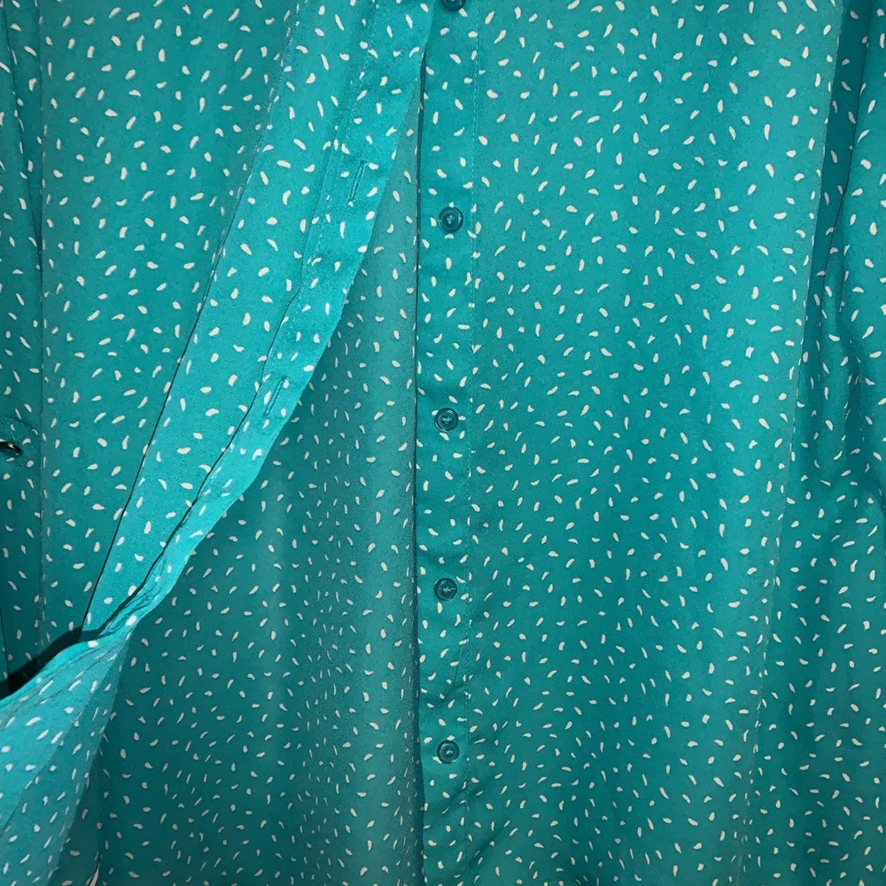 Medium Blue/Green with White Long Sleeve Blouse - Picture 6 of 8
